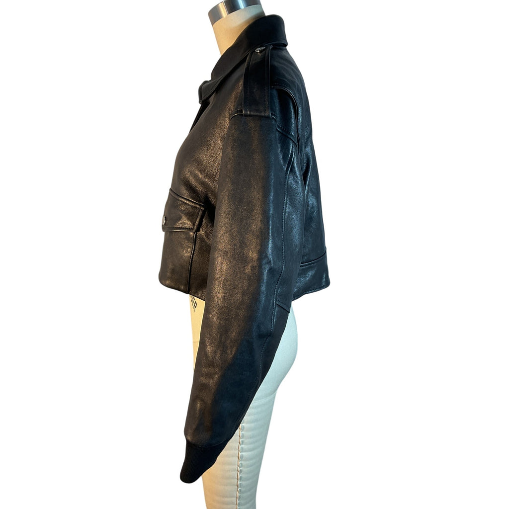 Alexander Mcqueen Black Leather Cropped Lamb Leather Jacket Size 4-6 / S