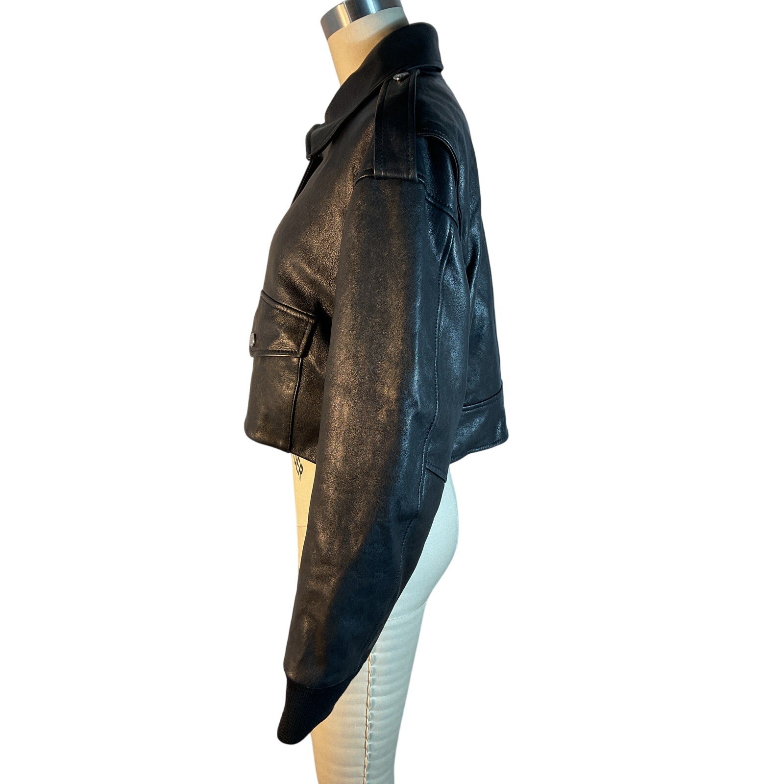 Alexander Mcqueen Black Leather Cropped Lamb Leather Jacket Size 4-6 / S