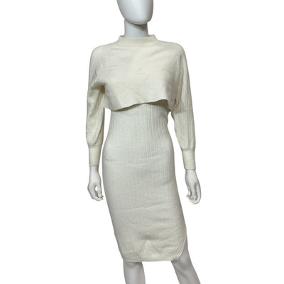 Allsaints Ribbed Chalk White Margot Crewneck Dress Size S
