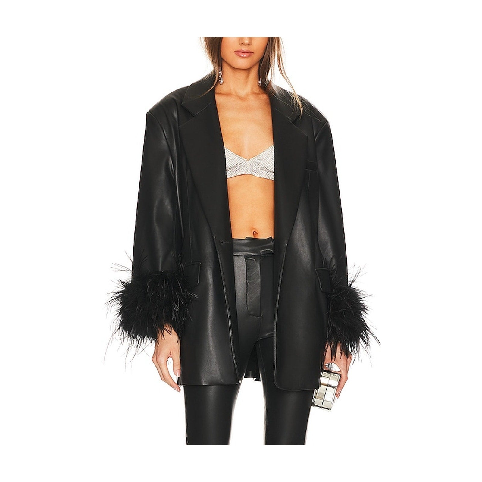 Lamarque 'Galia' Black Faux Leather Oversized Blazer Size XS
