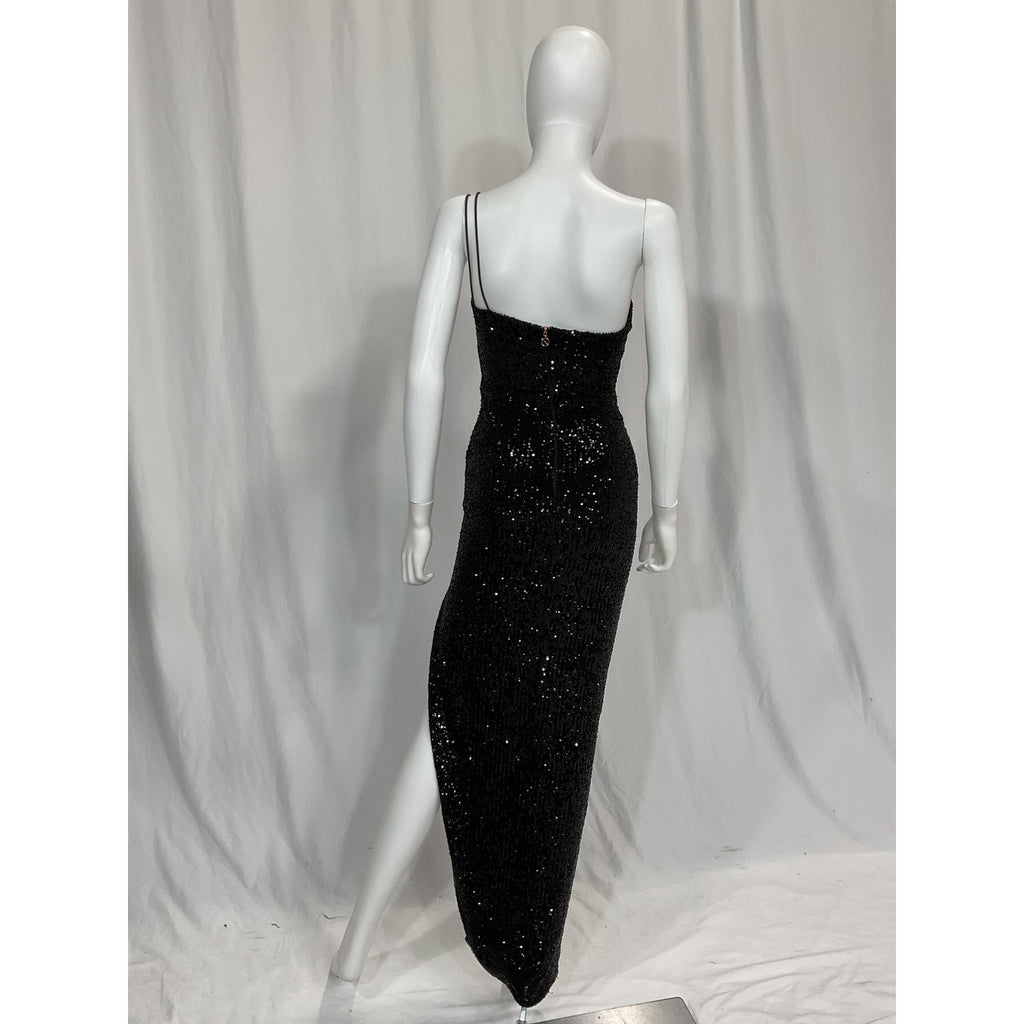 Nookie 'Leilani' Black One Shoulder Sequin Embellished Gown Size S