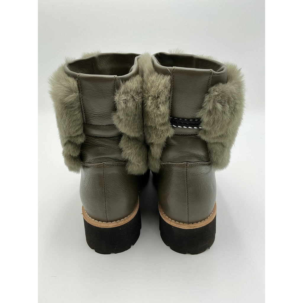 Montelliana 'Jolie' Green Leather Fur Booties Size 9