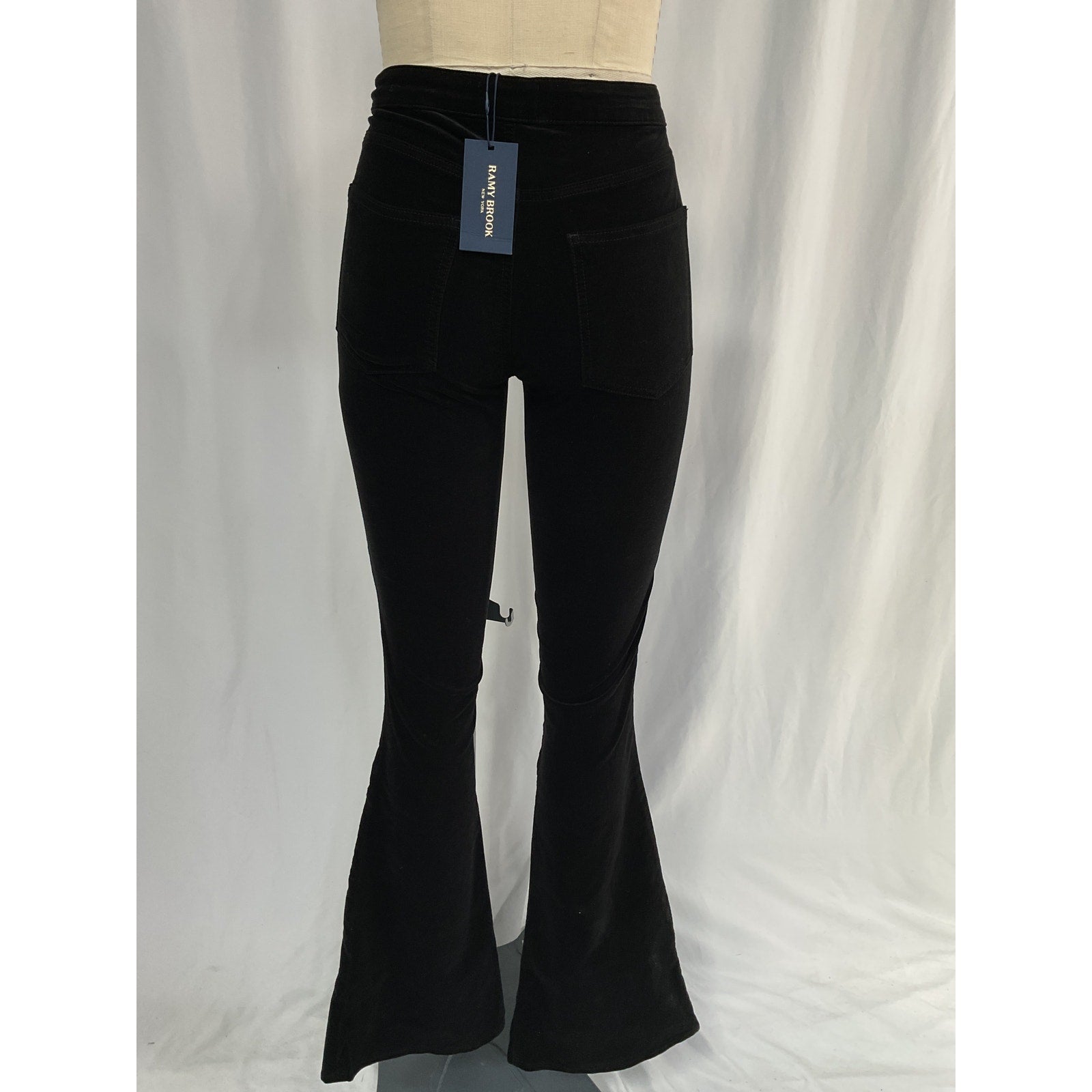 Ramy Brook 'Helena' Black High-Rise Velvet Flare Pant Size 26 - NWT