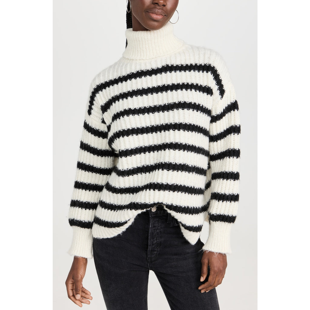 Line & Dot 'Ariel' White Striped Turteneck Long Sleeve Sweater Size M