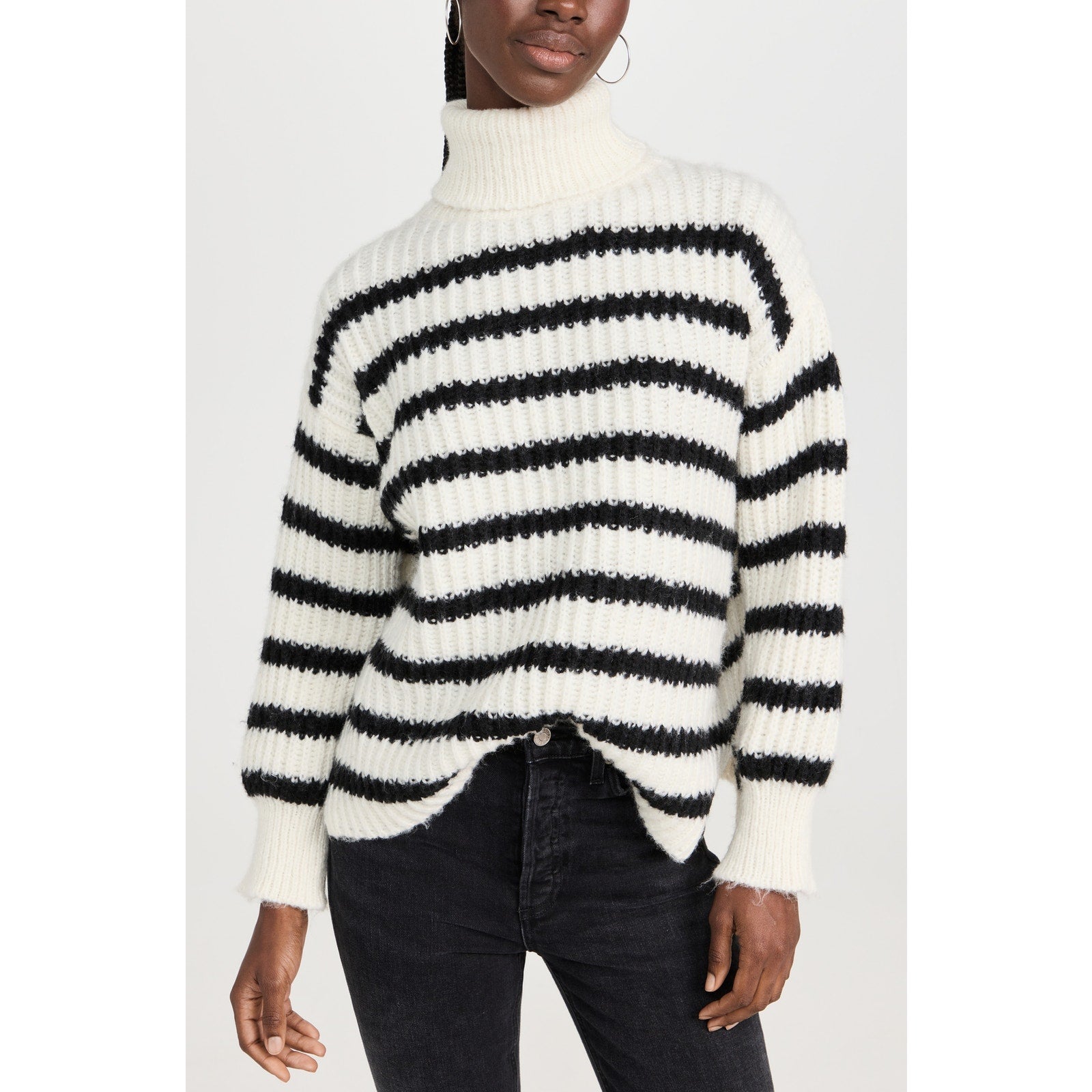 Line & Dot 'Ariel' White Striped Turteneck Long Sleeve Sweater Size M