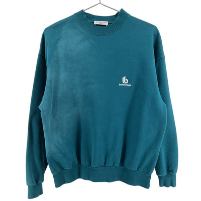 Balenciaga Logo Petrol Blue And White Crewneck Sweatshirt Size XXS