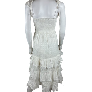 Waimari Ruffled White Romano Midi Dress Size S