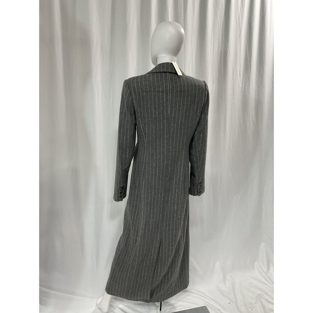 Favorite Daughter 'The Simon' Grey Pinstripe Double Breasted Longline Coat Size M - NWT