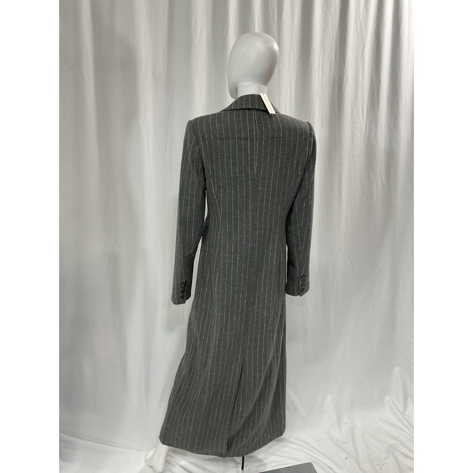Favorite Daughter 'The Simon' Grey Pinstripe Double Breasted Longline Coat Size M - NWT