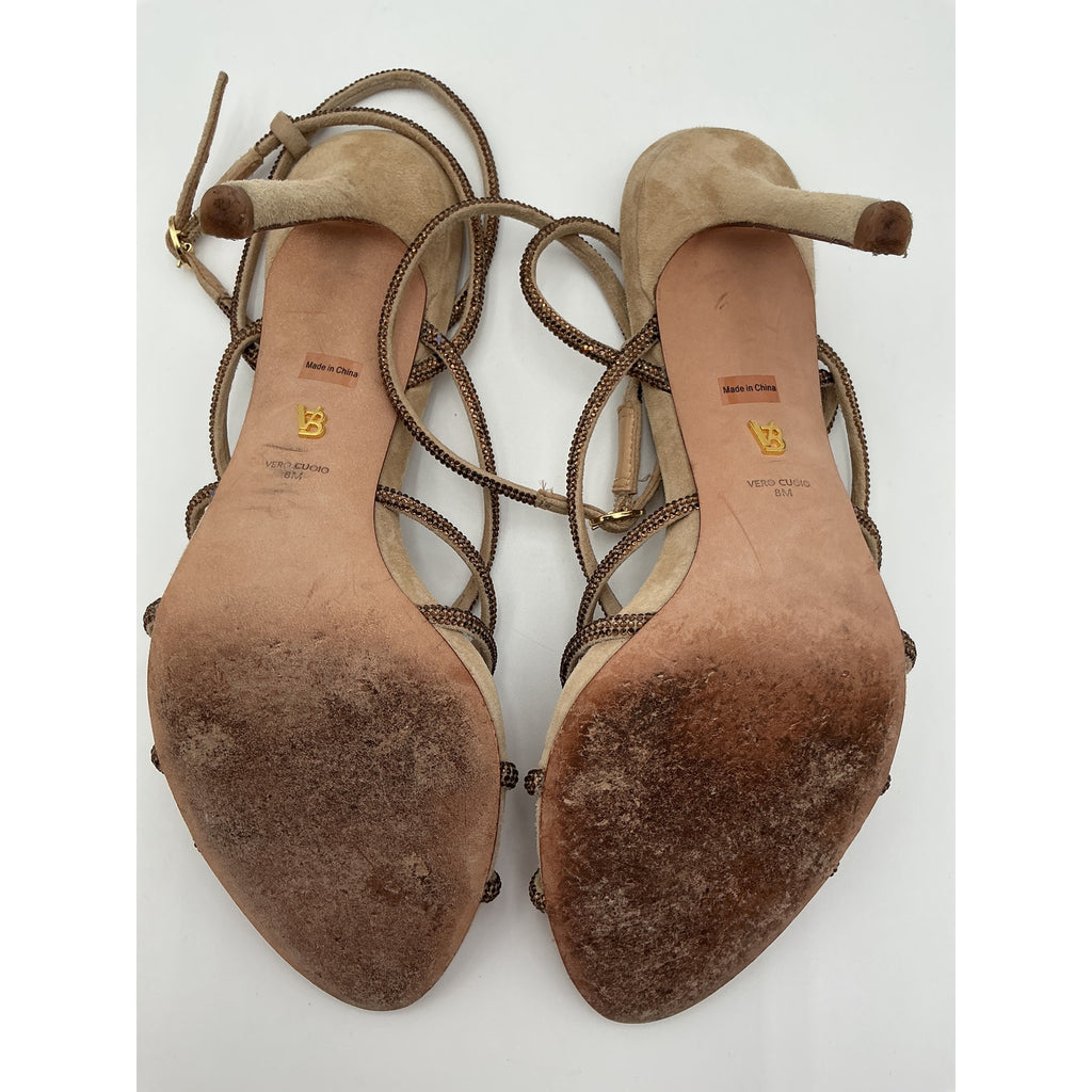 Veronica Beard 'Aneesha' Tan Leather Heel Sandal Size 8