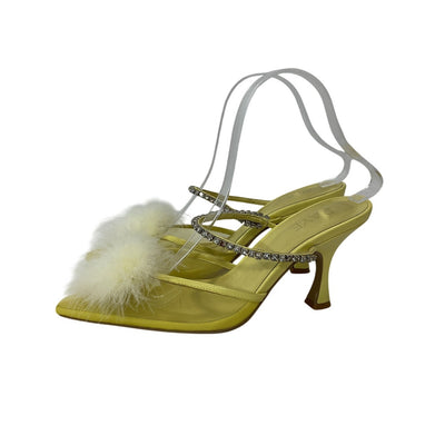 Raye Embellished Pale Yellow Duke Heeled Mules Size 7.5