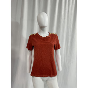 Veronica Beard 'Carla' Orange Button-Trimmed T-Shirt Size S