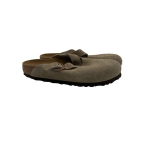 Birkenstock 'Boston' Tan Suede Soft Footbed Clog Shoe Size 8