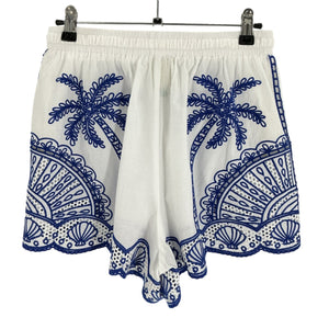 Farm Rio Embroidered Blue Palm Trees Richelieu Shorts Size M