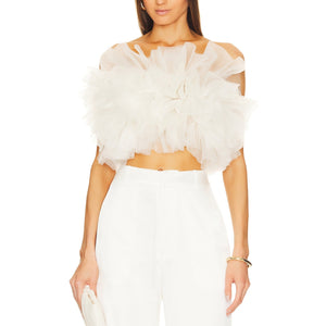 Lapointe Voluminous White Ruffle Poof Bustier Top Size 0
