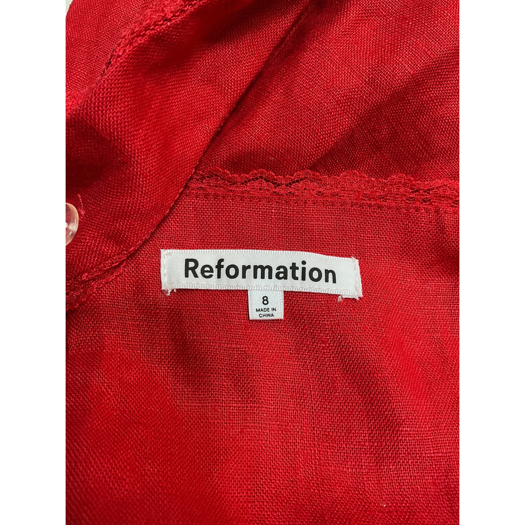 Reformation 'Rowen' Red Linen Tiered Midi-Dress Size 8 - NWT