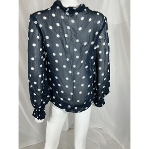 Ganni Sheer Polka Dot Black Viscose Long Sleeve Blouse Size 2