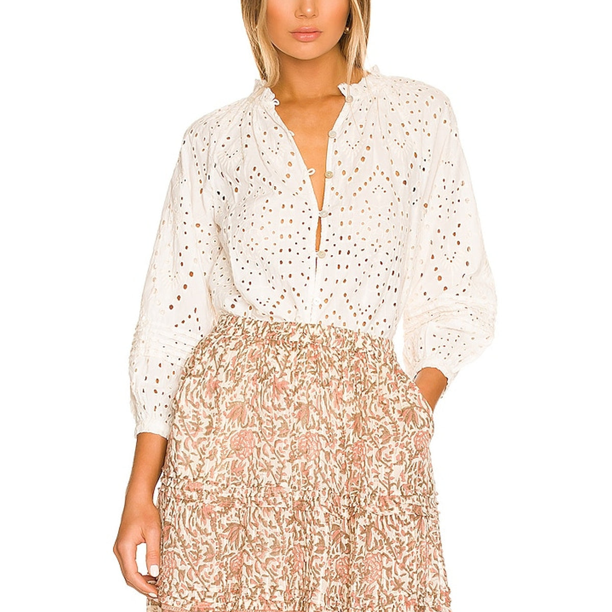 Cleobella Embroidered Ivory Alicia Blouse Size XS