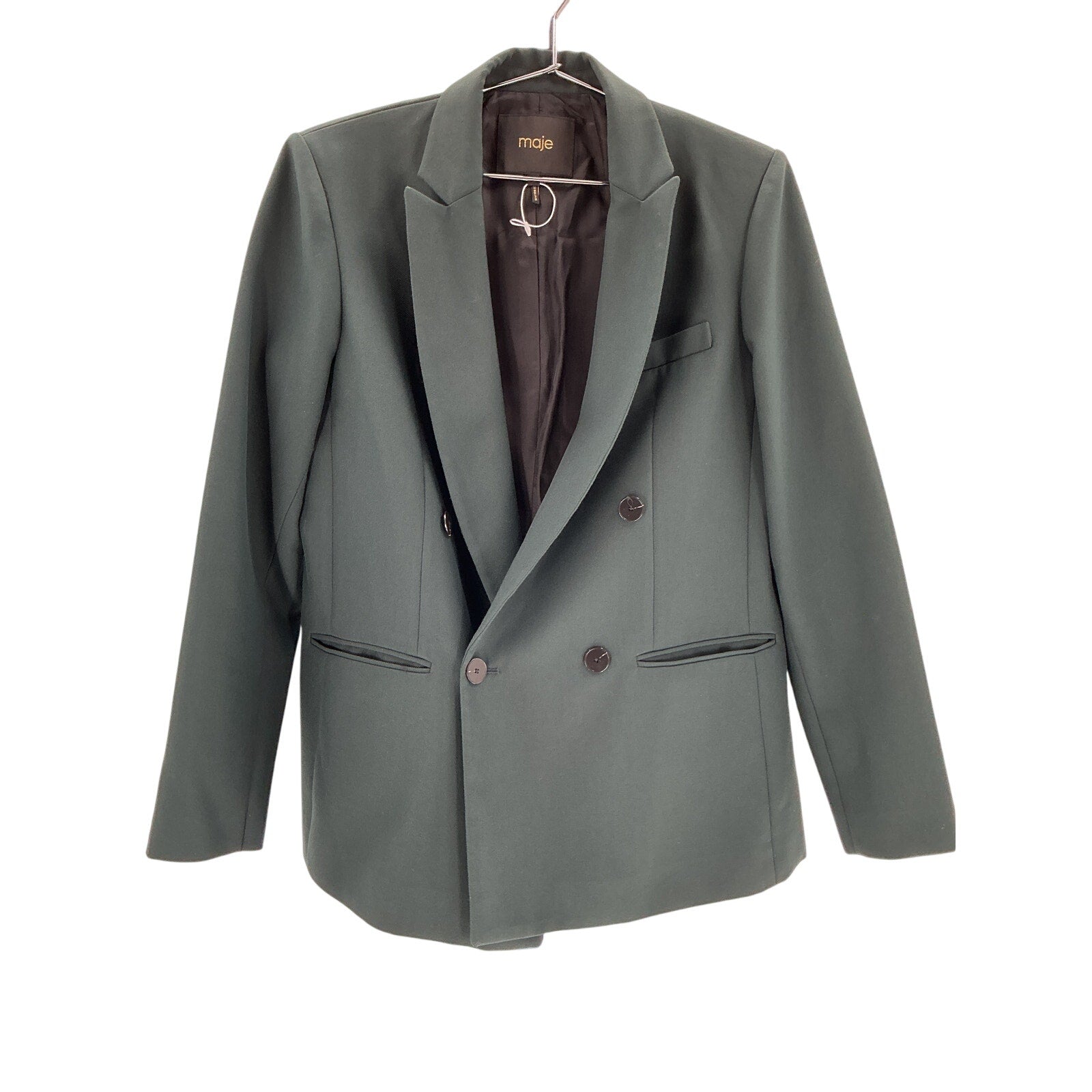 Maje 'Vila' Green Polyester Double Breasted Blazer Size 38