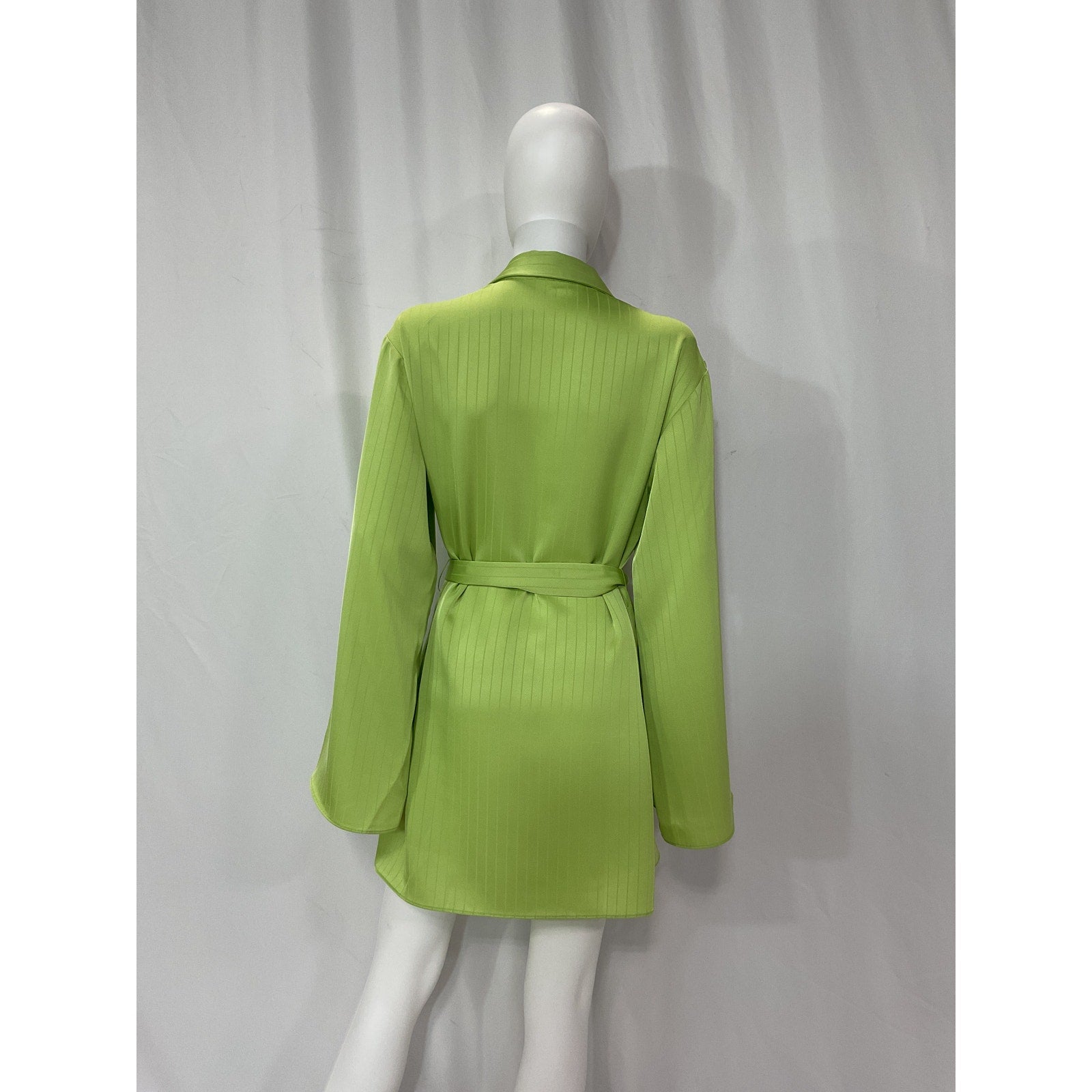 Lpa Green Satin Dress Shirt With Waist Tie Size S