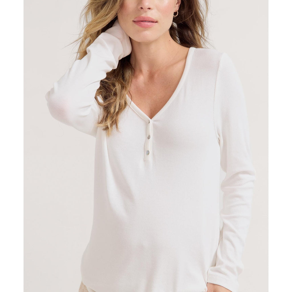 Hatch The Softest Rib Relaxed 'Nursing' White Rayon Henley Size 2