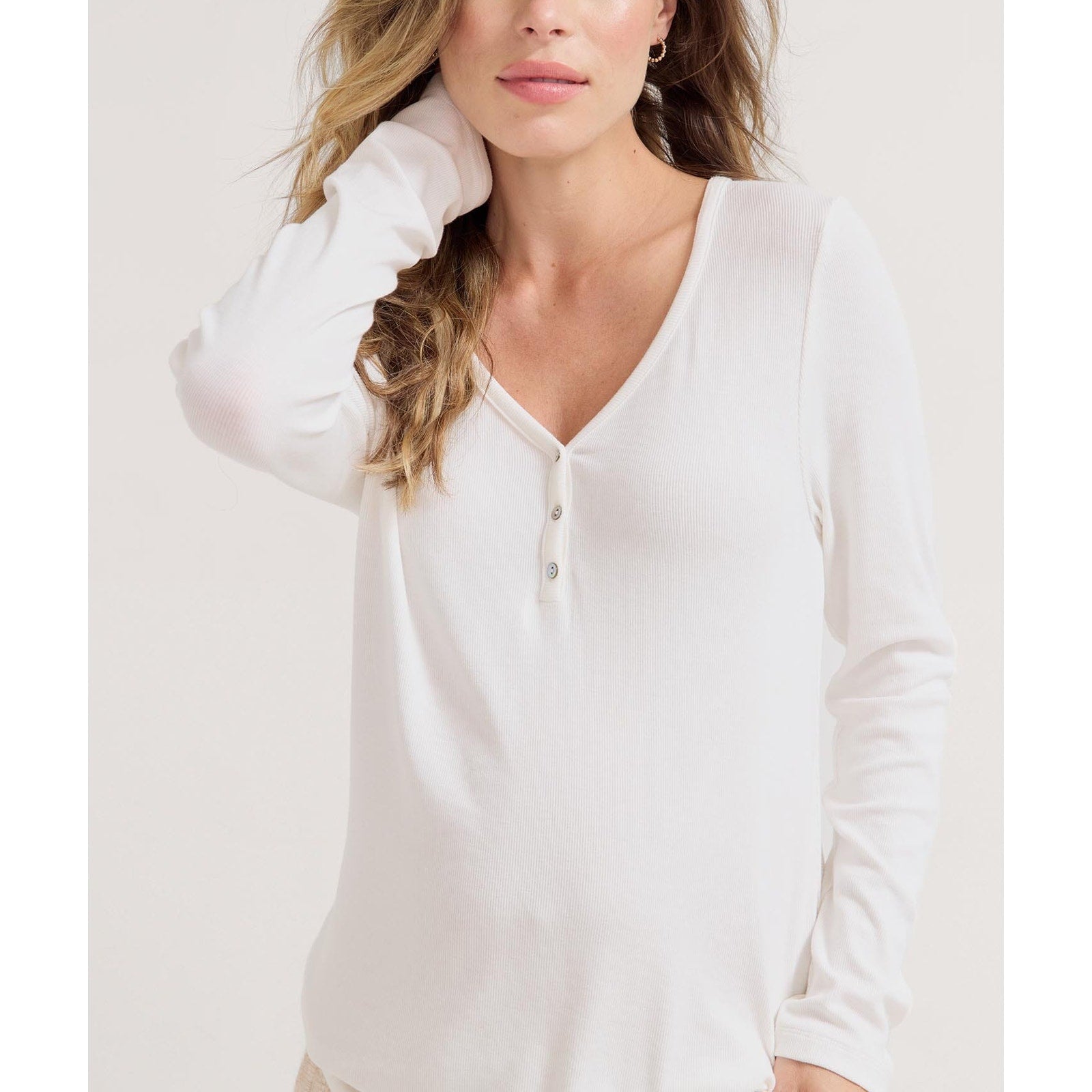 Hatch The Softest Rib Relaxed 'Nursing' White Rayon Henley Size 2