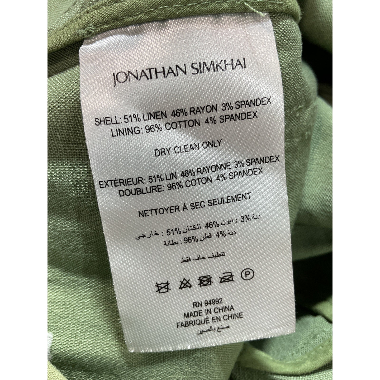 Simkhai 'Carolina' Green Linen Cargo Utility Pant Size 4