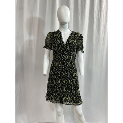 Ba&Sh 'Ruffled' Black Floral-Print Georgette Mini Dress Size 0