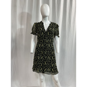 Ba&Sh 'Ruffled' Black Floral-Print Georgette Mini Dress Size 0