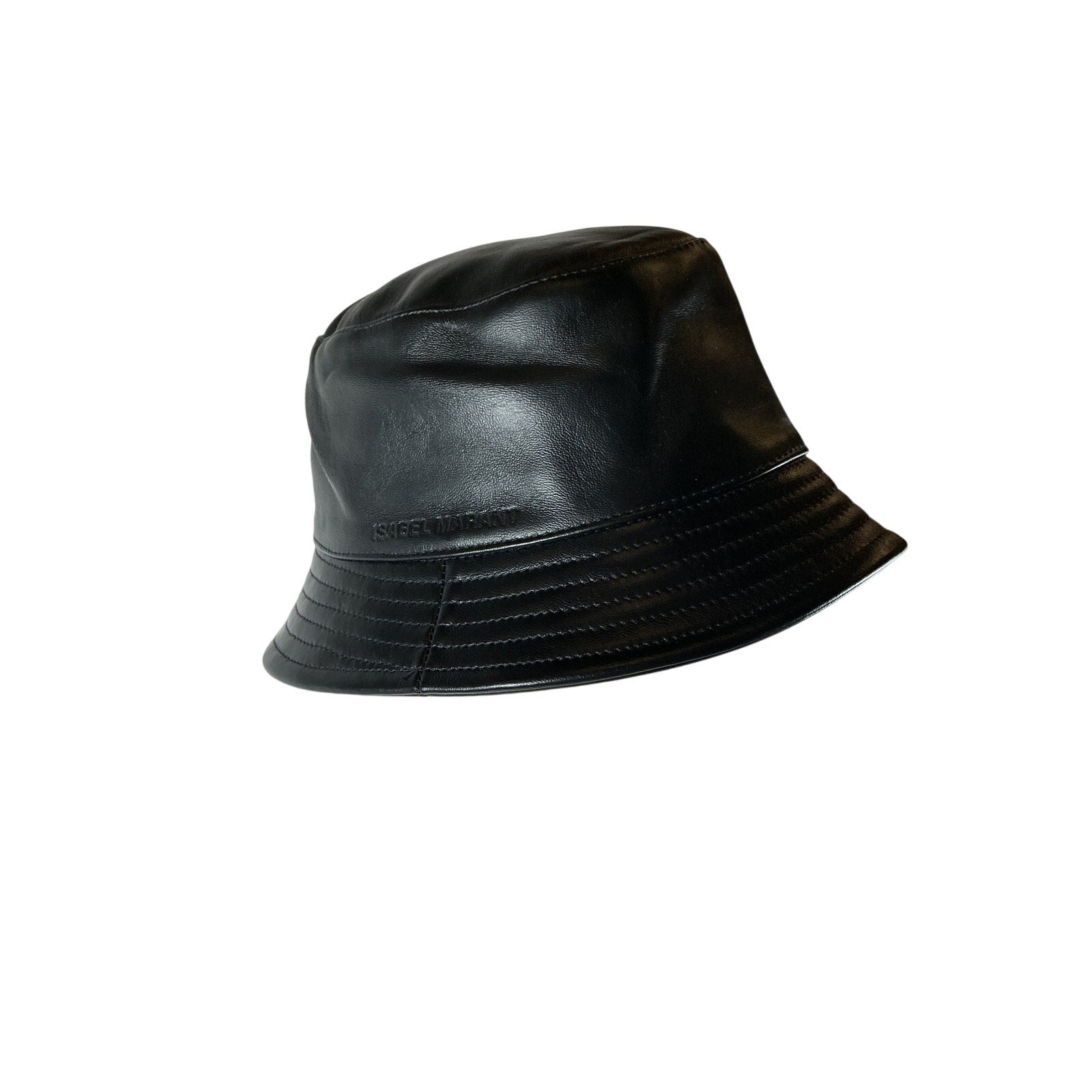 Isabel Marant 'Haley' Black Leather Bucket Hat Size 57