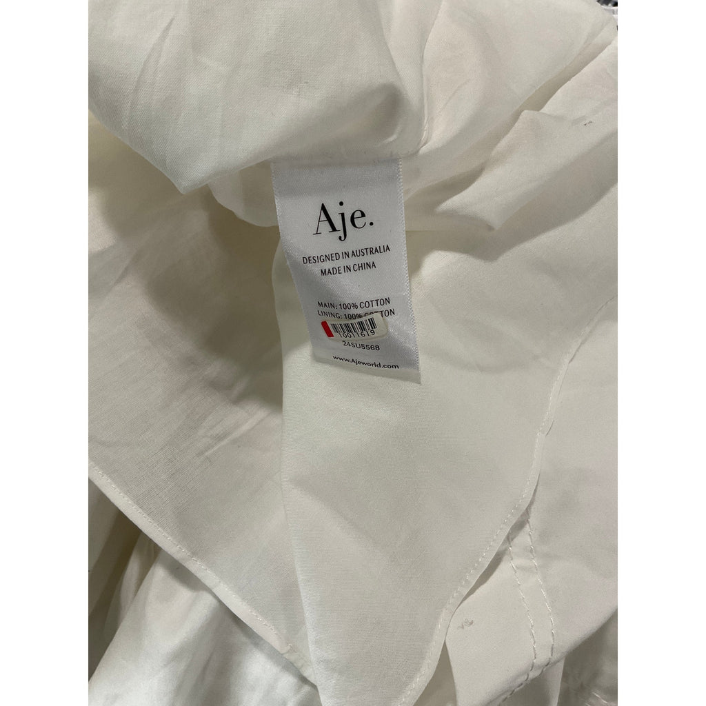 Aje 'Fallingwater' White Cotton Ruched Mini Dress Size 6