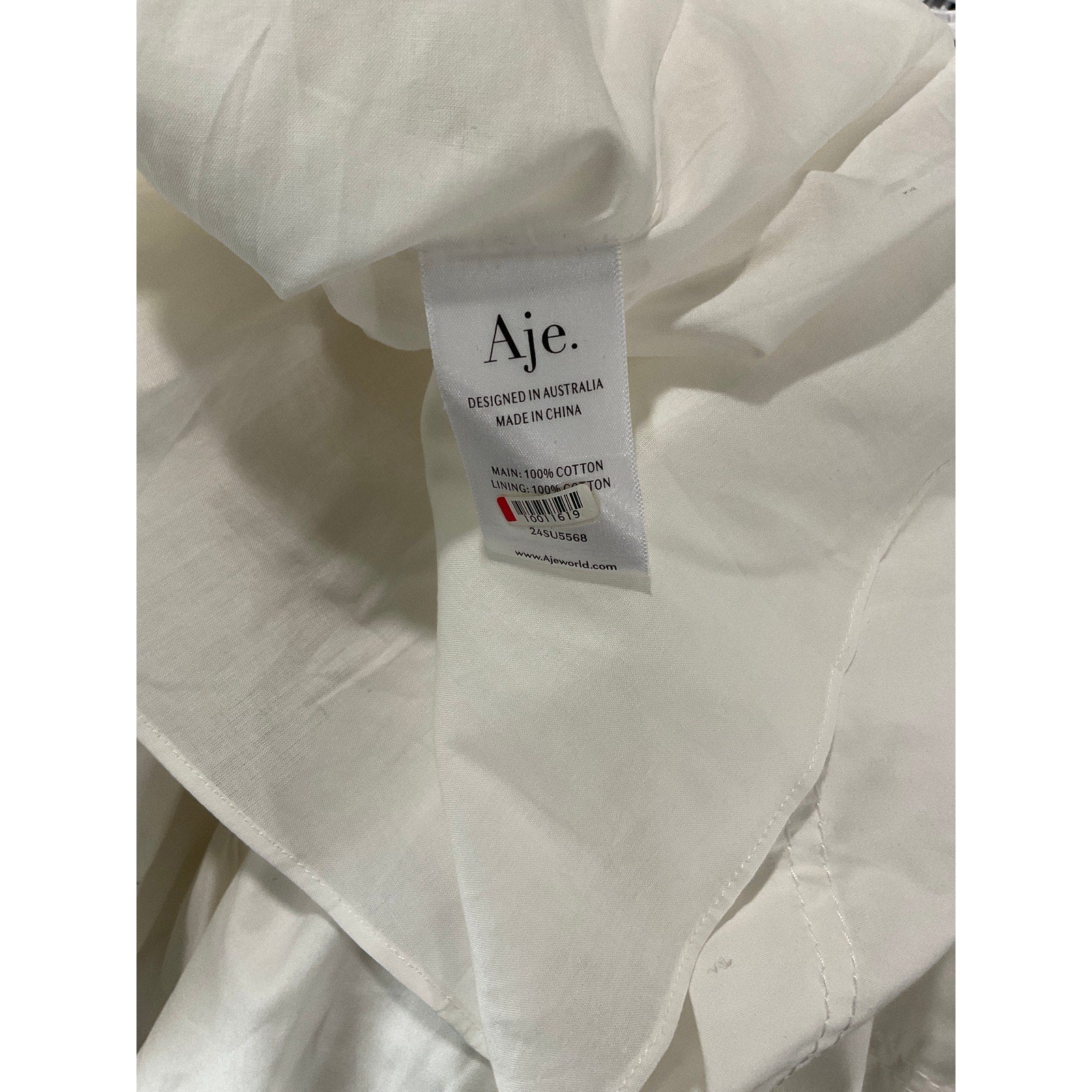 Aje 'Fallingwater' White Cotton Ruched Mini Dress Size 6