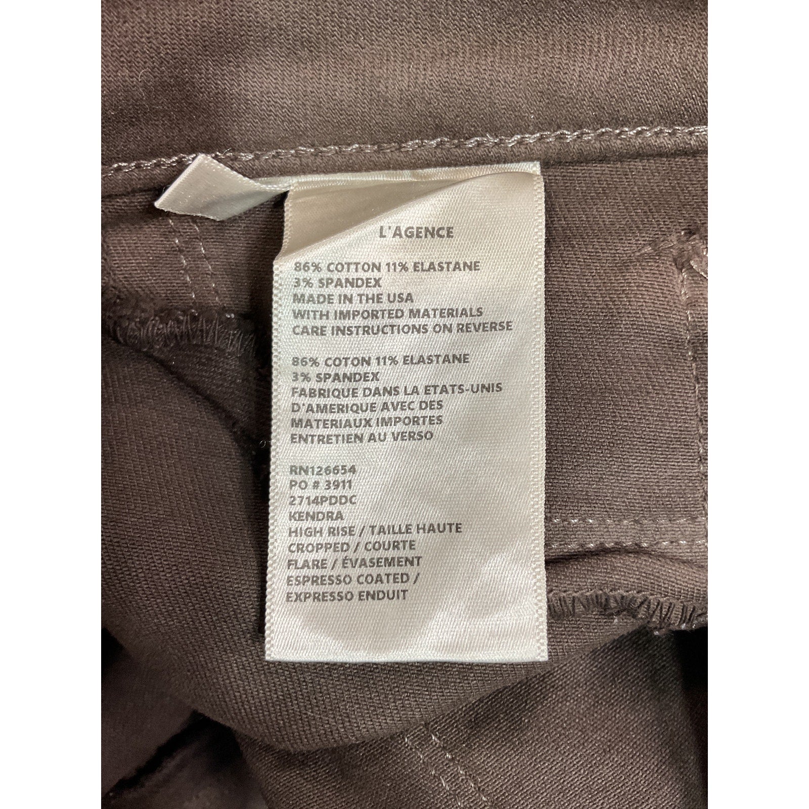 L'Agence 'Kendra' Brown Coated Denim Jean Size 24