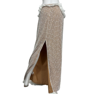 Michael Costello Fringed White Noomi Maxi Skirt Size L