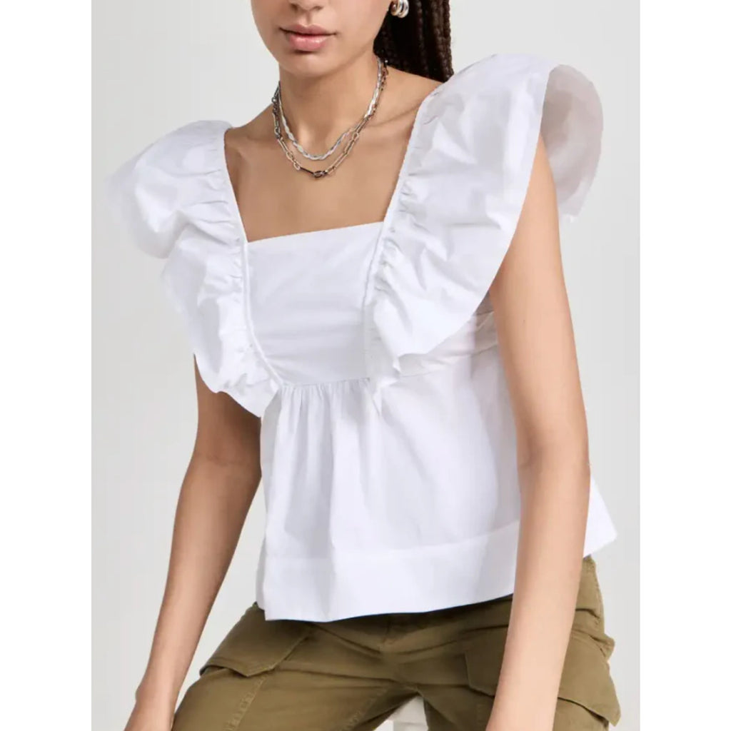 Ganni White Cotton Poplin Ruffle Blouse Size 36 - NWT