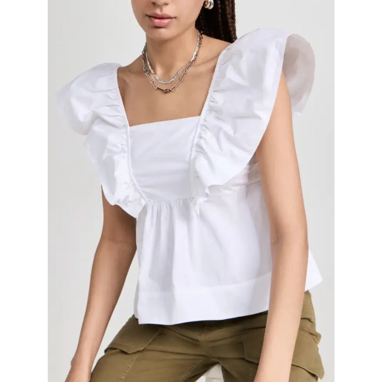 Ganni White Cotton Poplin Ruffle Blouse Size 36 - NWT