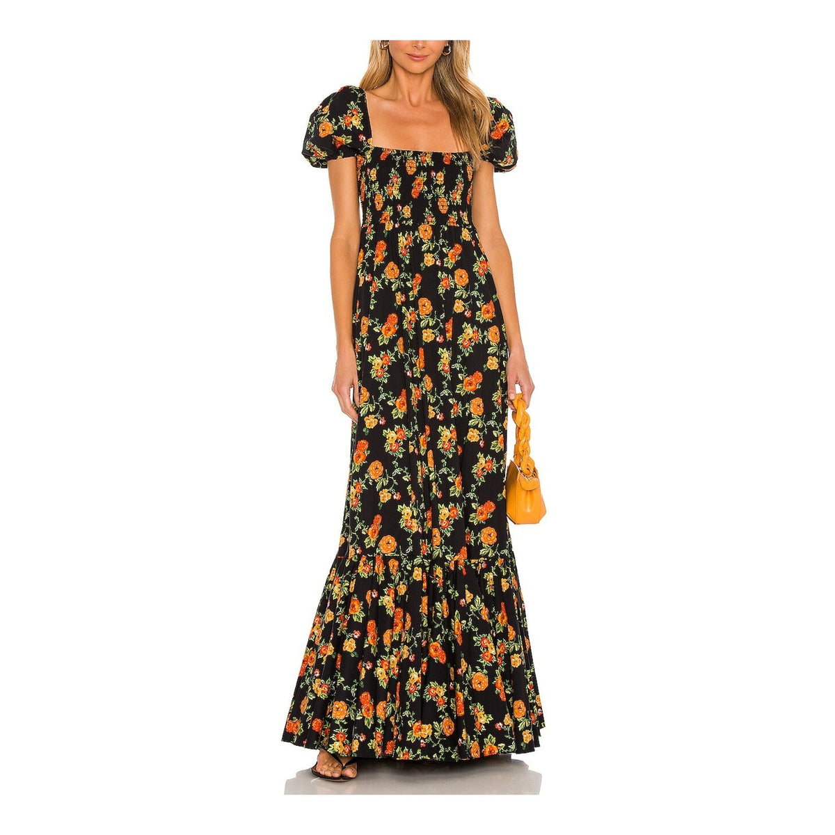 Caroline Constas Romantic Black Multi Vacation Floral Gianna Dress Size S