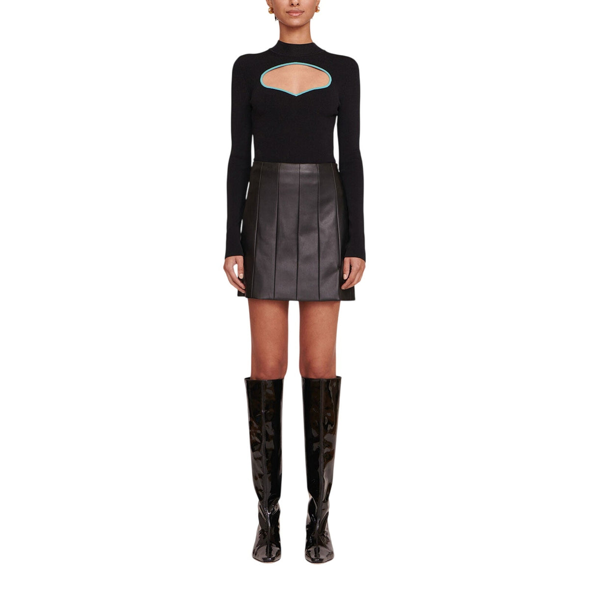 Staud Pleated Black Wells Mini Skirt Size 0