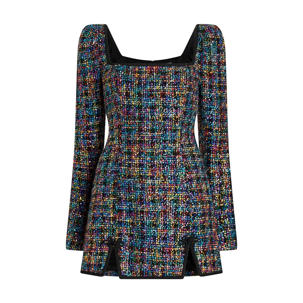 Sau Lee 'Jenna' Black Sequin Tweed Sequin Embellished Minidress Size 6