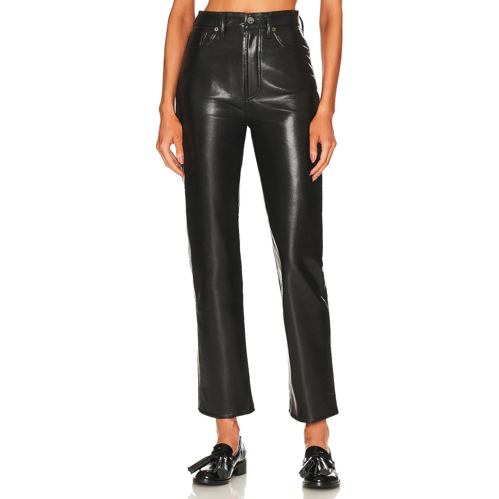 Agolde Black Leather Fitted 90'S Pant Size 24
