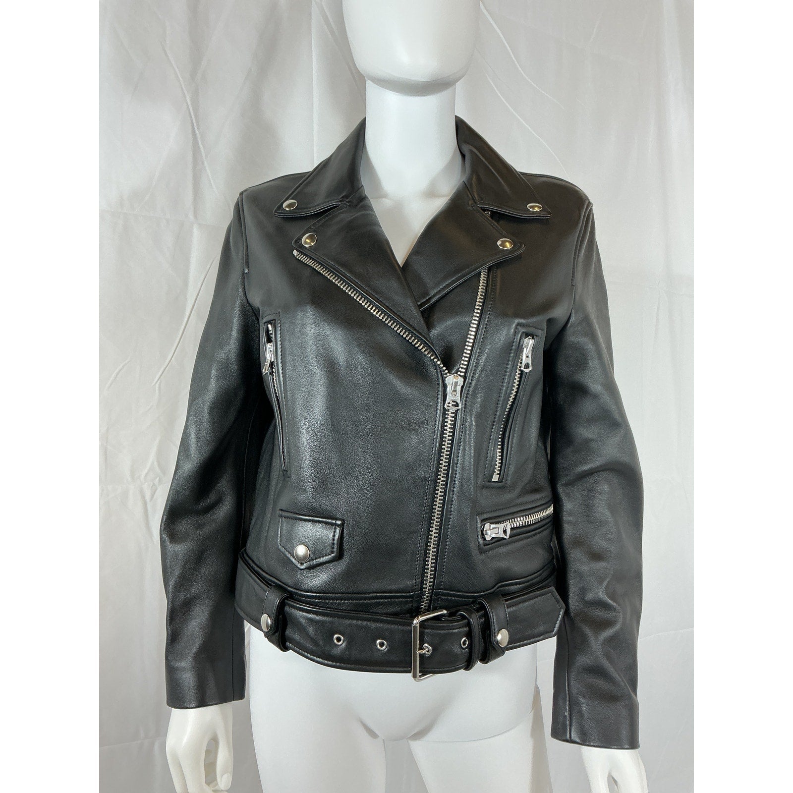 Acne Studios Black Leather Moto Jacket Size 40