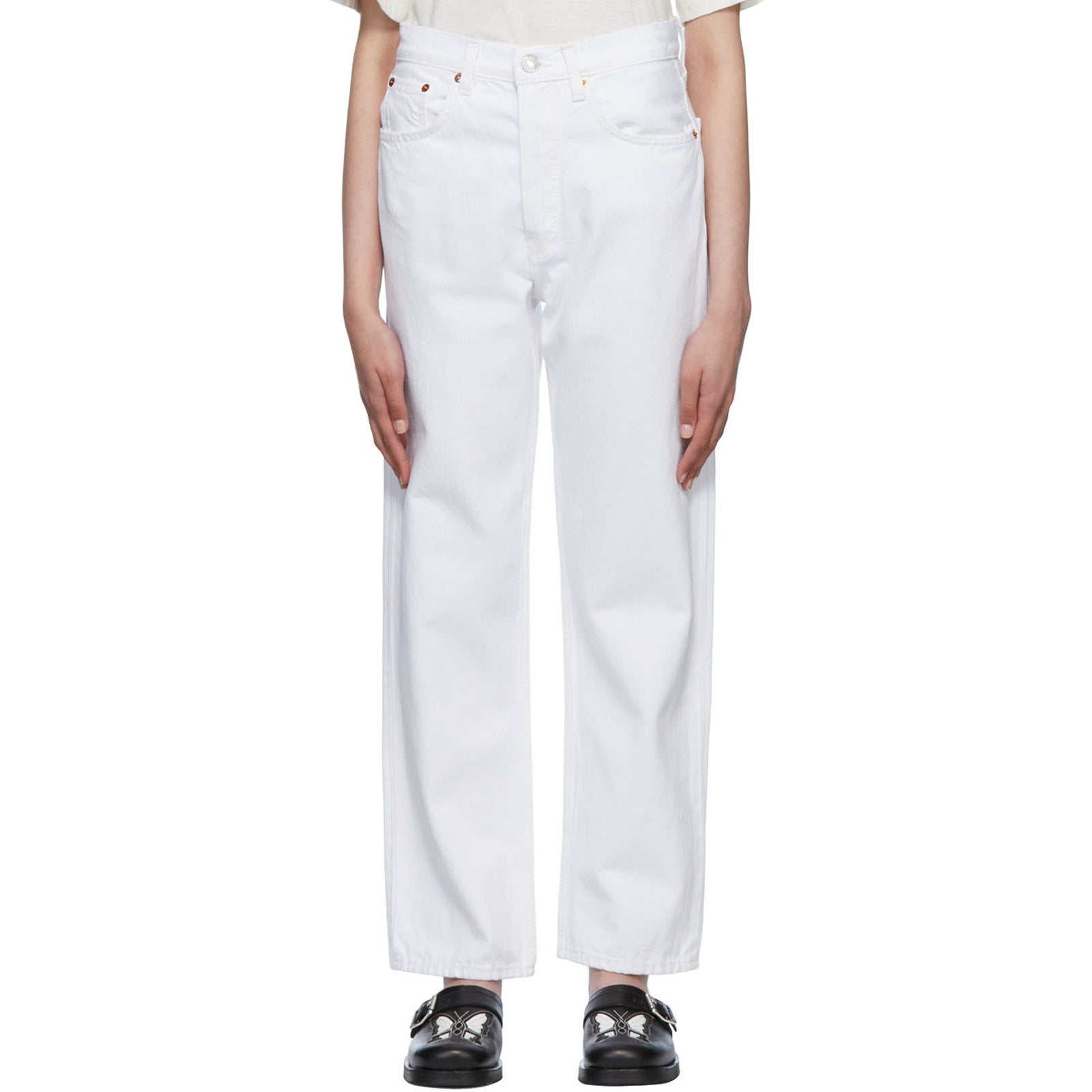 Re/Done '90S' White Cotton Low Slung Jeans Size 25