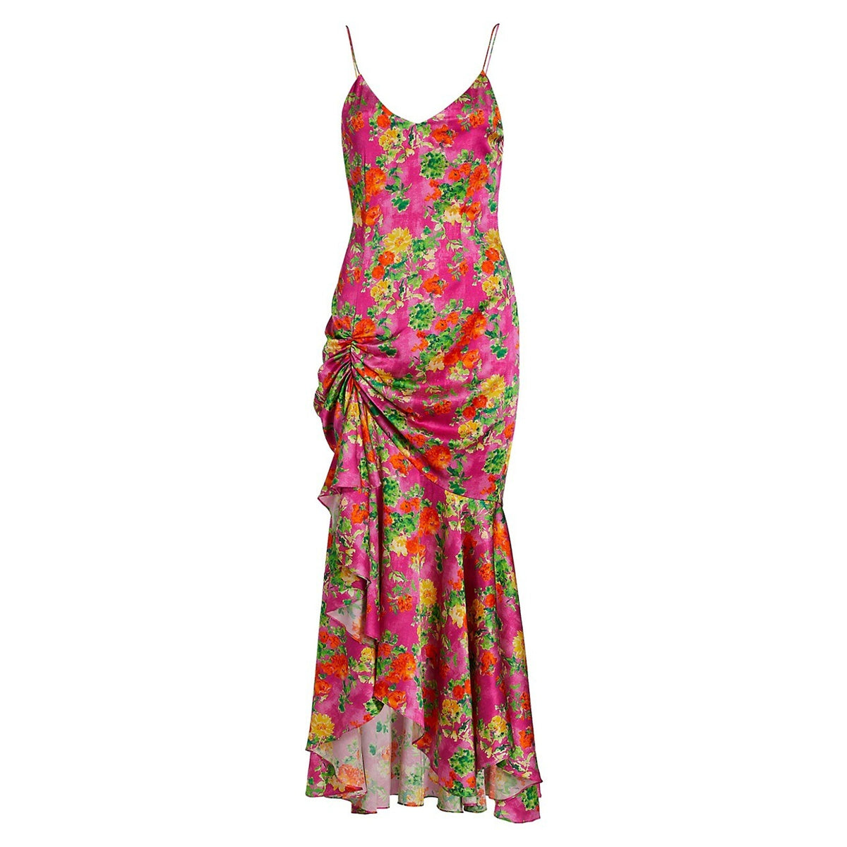 Caroline Constas Ruched Pink Summer Floral Holland Maxi Dress Size XS