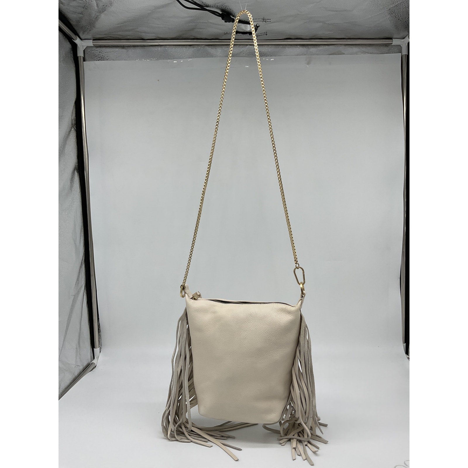 Allsaints 'Evaline' White Leather Fringe Crossbody Bag