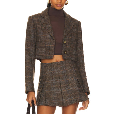 Astr The Label Cropped Brown Blue Multi Siarah Jacket Size XS