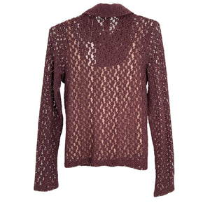 Vince Floral Burgundy Smocked Button Up Blouse Size M