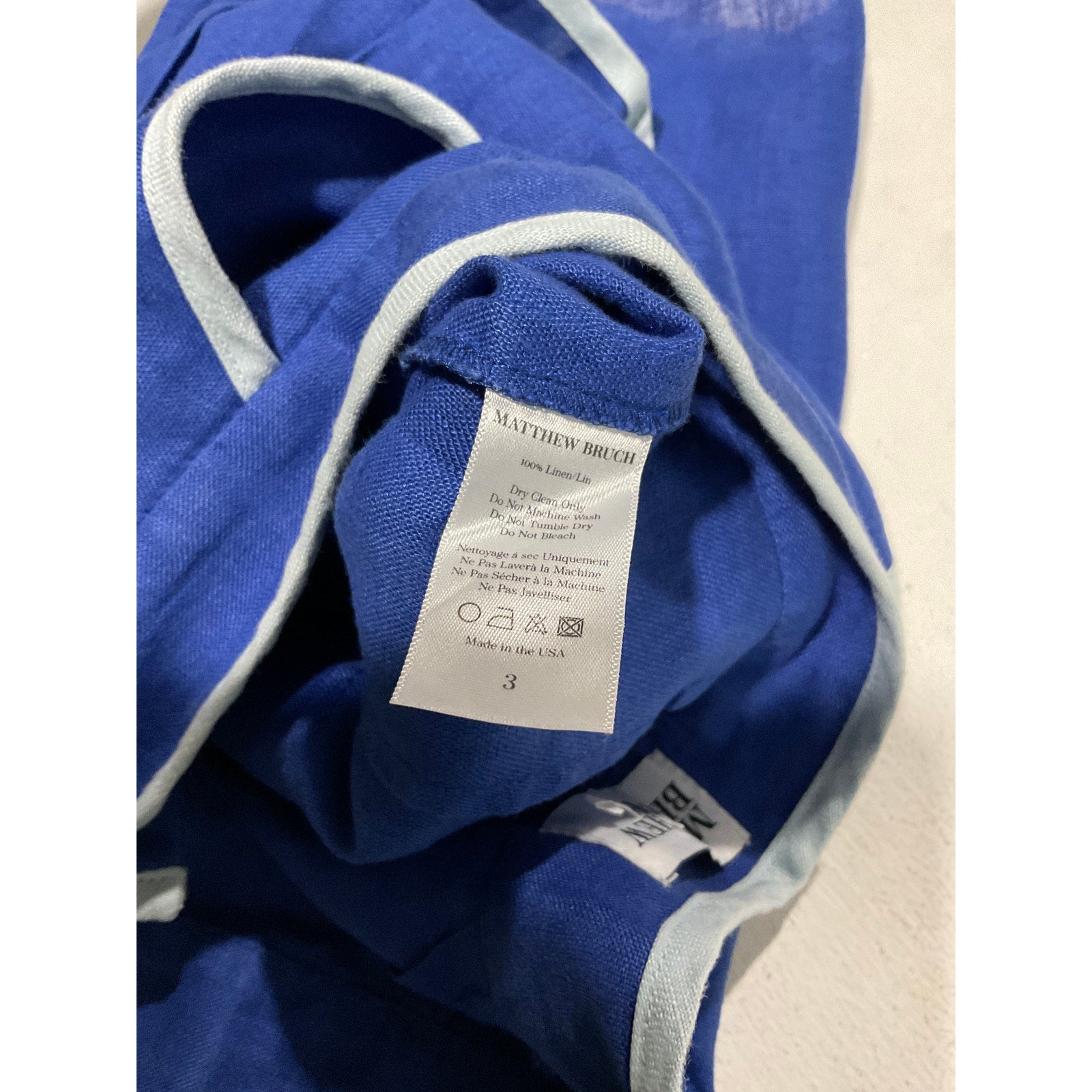 Matthew Bruch 'Bound' Blue Linen Pleated Short Size 3