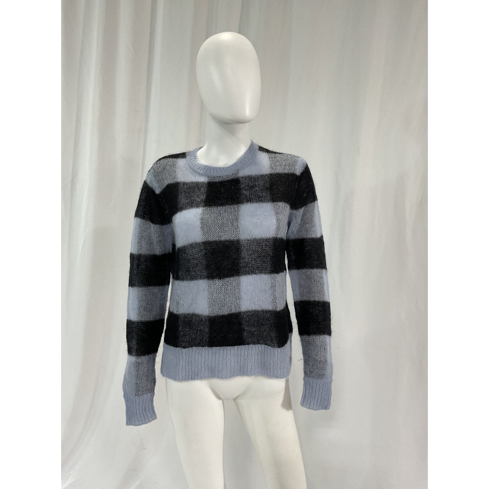 Allsaints 'Renee' Black Check Mohair & Wool Blend Crewneck Sweater Size S
