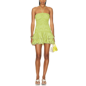 Charo Ruiz Eyelet Lime Punch Megan Mini Dress Size S NWT