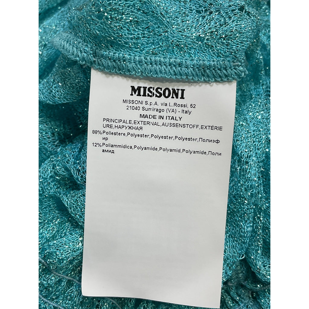 Missoni Off-The-Shoulder Blue Shirred Metallic Crochet-Knit Sweater Size 4
